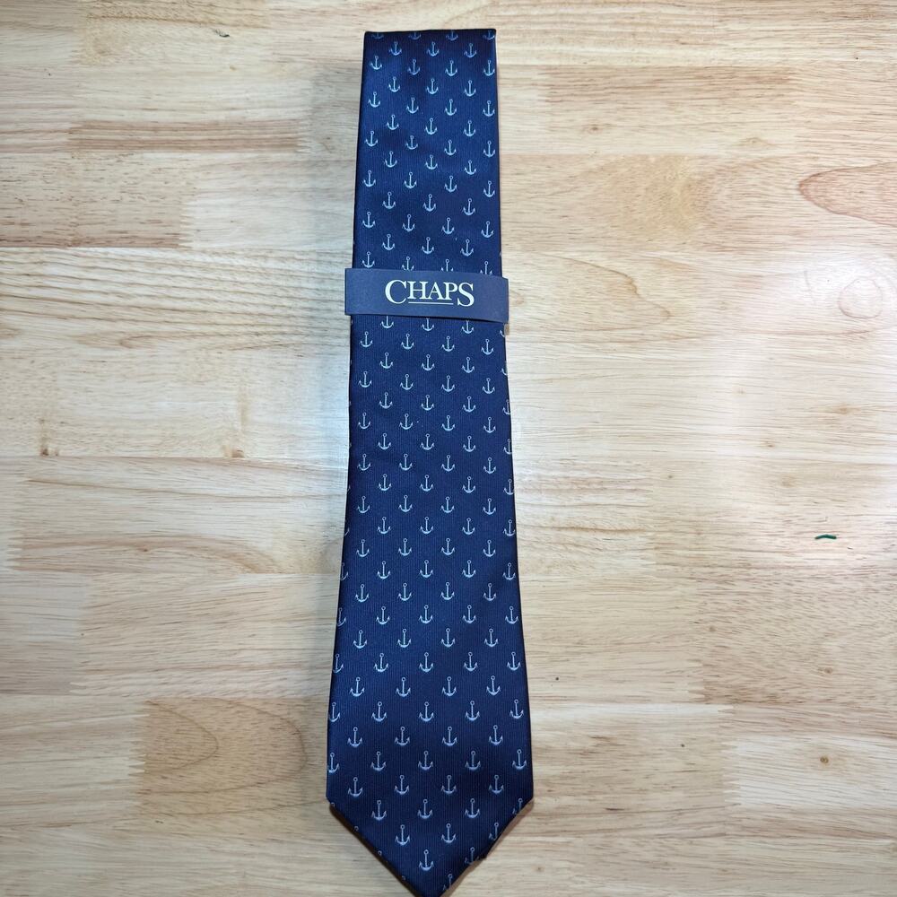 CHAPS Neck Tie Blue Polyester Anchor Nautical Sea Ship Classic Business Nwt